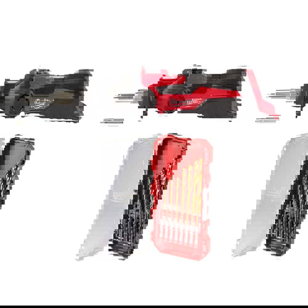 Soldering Iron & Torch Kits; Power Rating: 90 W ; Contents: 3Pc M12 Soldering Iron; SHOCKWAVE Impact Duty RED HELIX Titanium Drill Bit Set ; Voltage: 12 V dc ; Minimum Operating Temperature: 00F ; Maximum Operating Temperature: 1250F